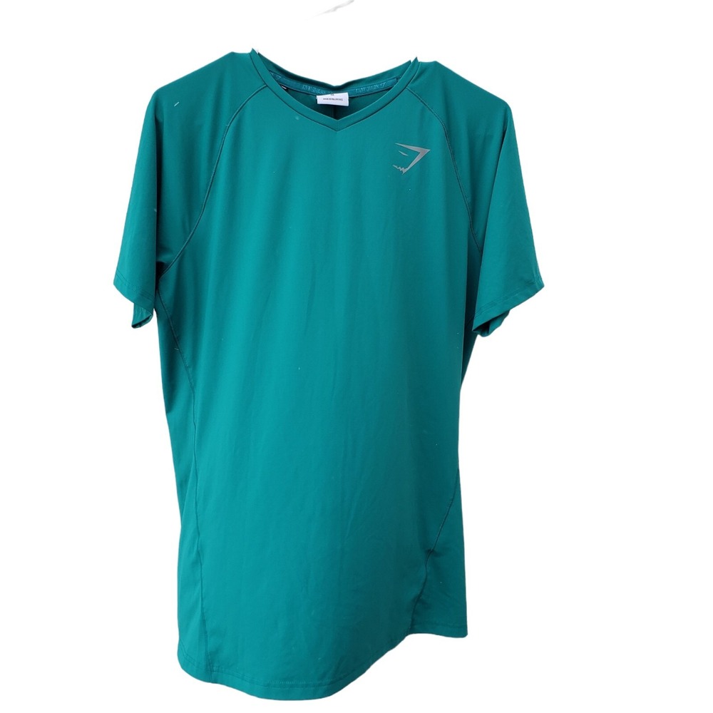 Gymshark - Teal green V-neck stretch active tee, Medium Exercise Workout Shirt